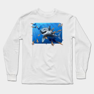 Shark hunting belemnites, Cretaceous ocean, original artwork Long Sleeve T-Shirt